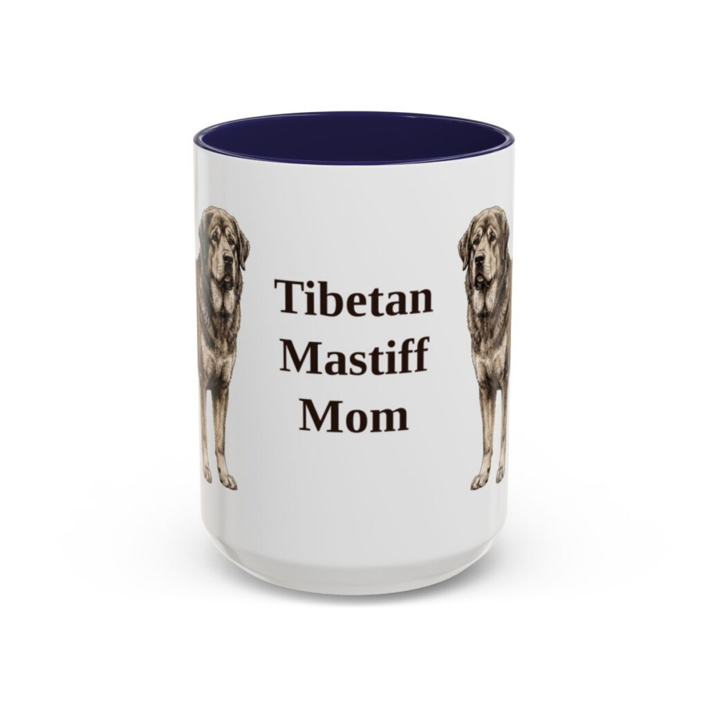 15oz Tibetan Mastiff Dog Mom Mug, Navy, front view