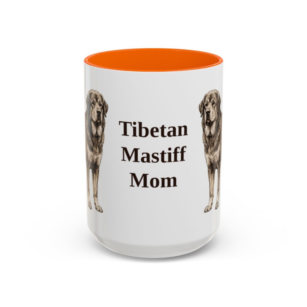15oz Tibetan Mastiff Dog Mom Mug, Orange, front view