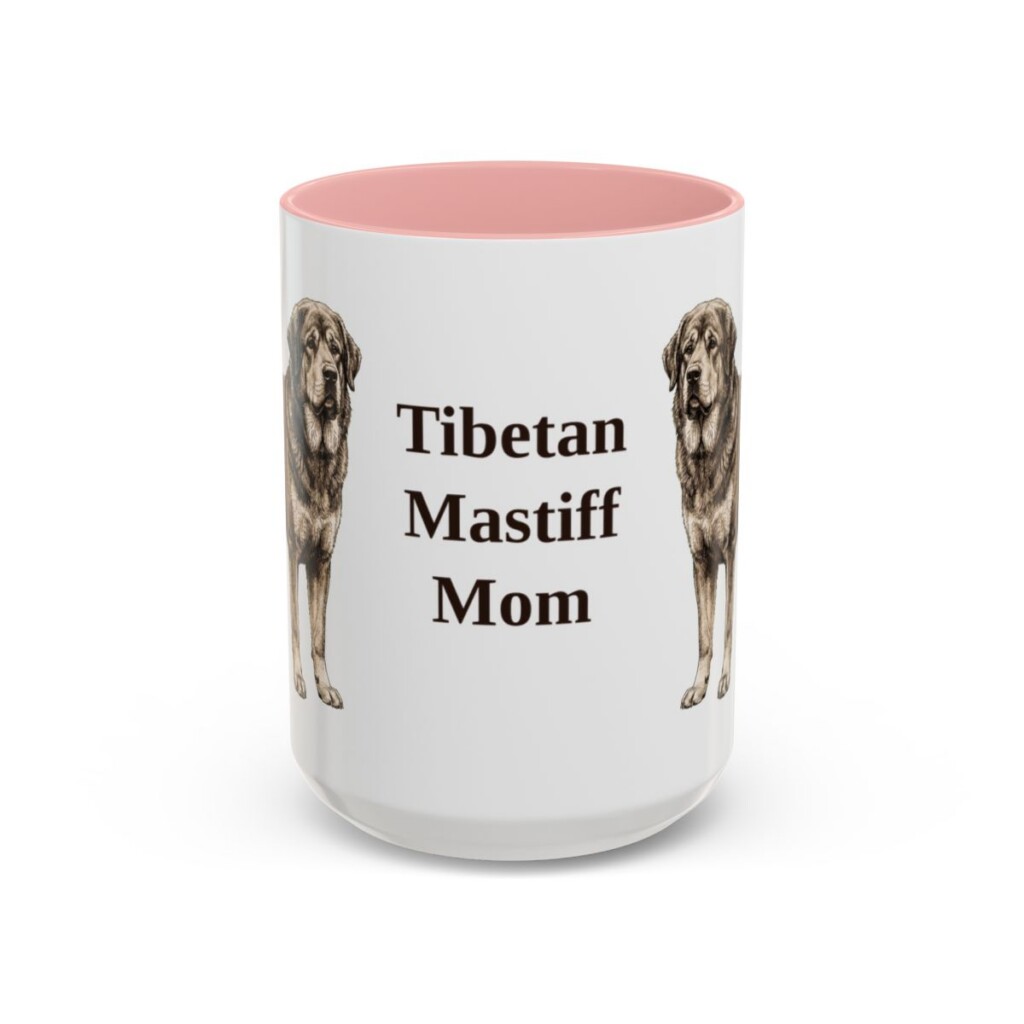 15oz Tibetan Mastiff Dog Mom Mug, Pink, front view