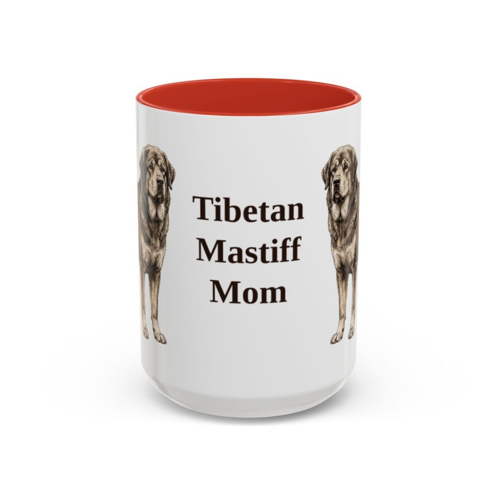 15oz Tibetan Mastiff Dog Mom Mug, Red, front view