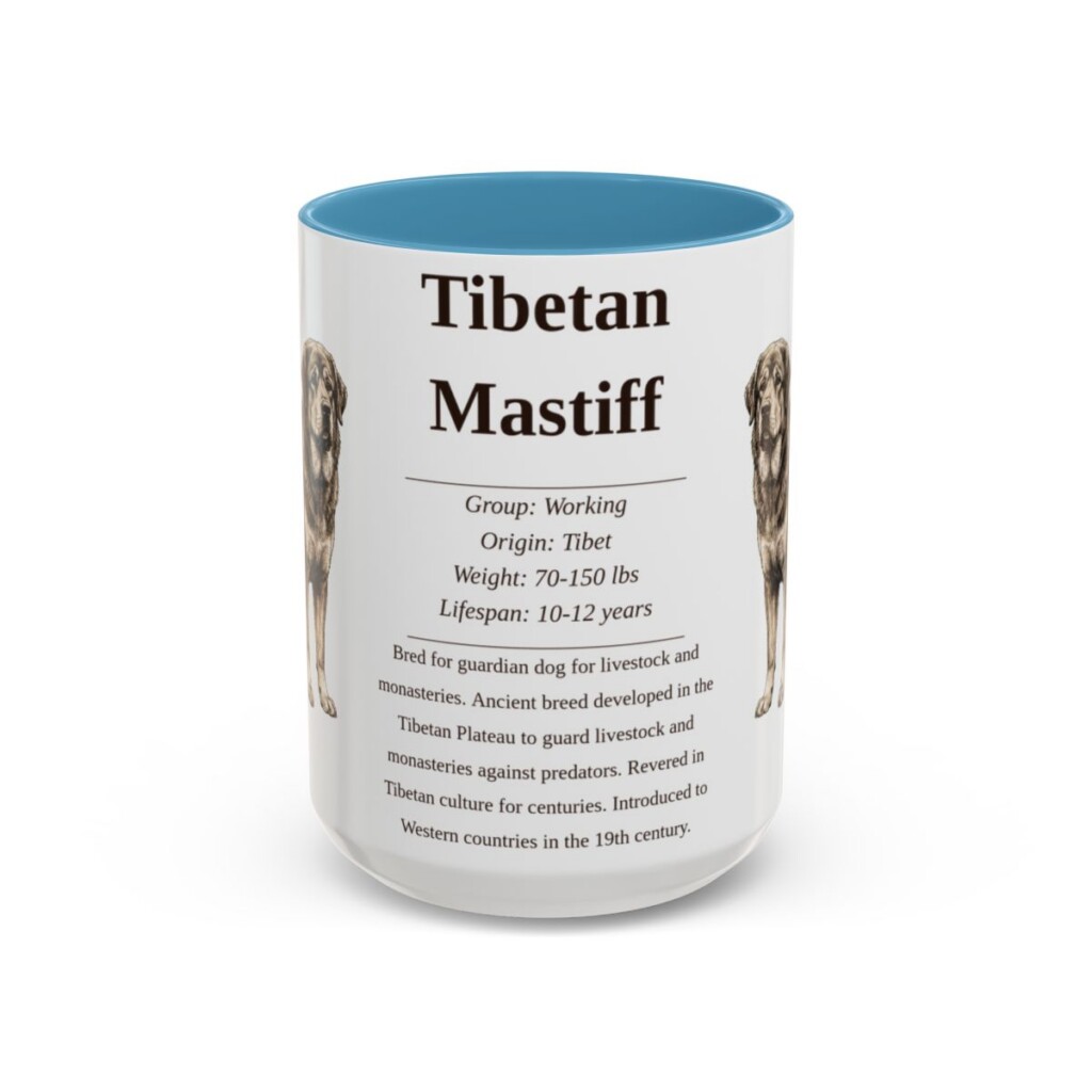 15oz Tibetan Mastiff Mug, Light Blue, front view