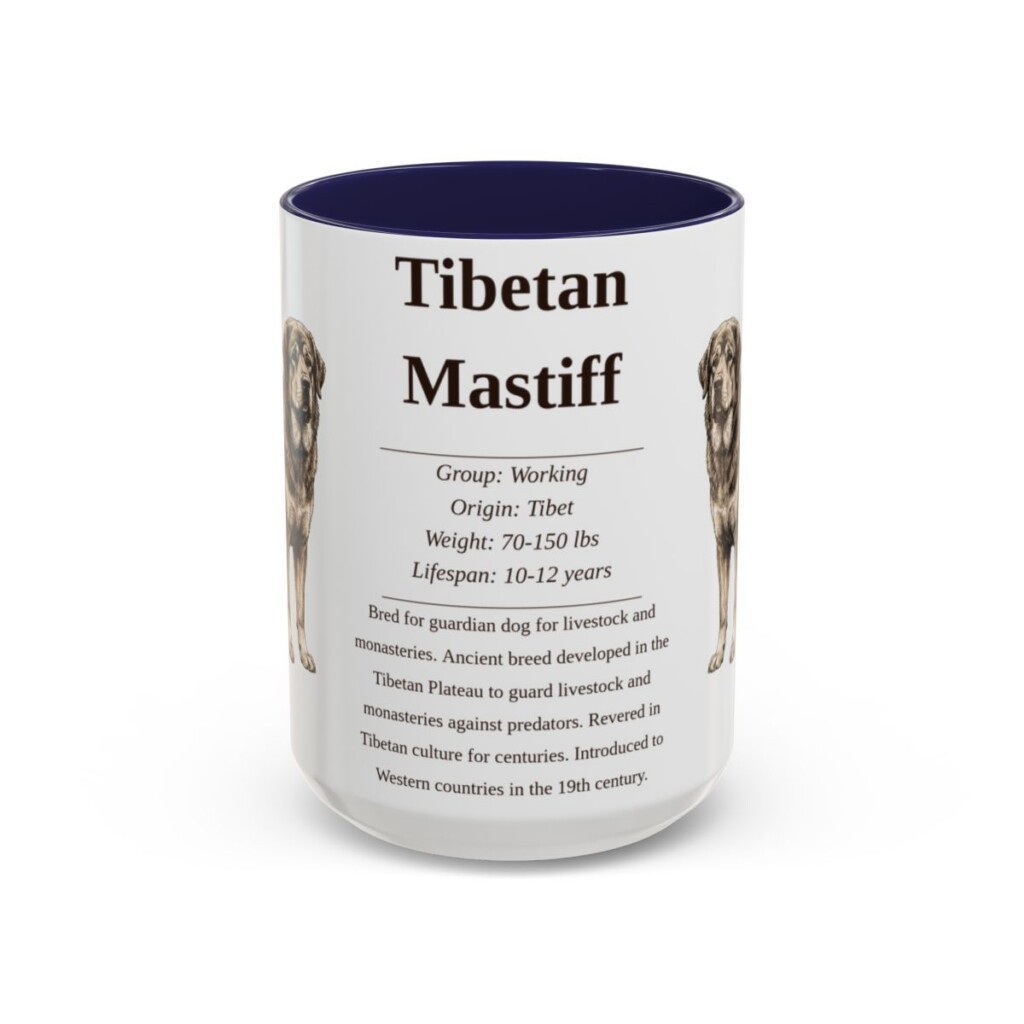15oz Tibetan Mastiff Mug, Navy, front view