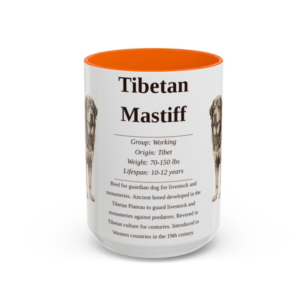 15oz Tibetan Mastiff Mug, Orange, front view