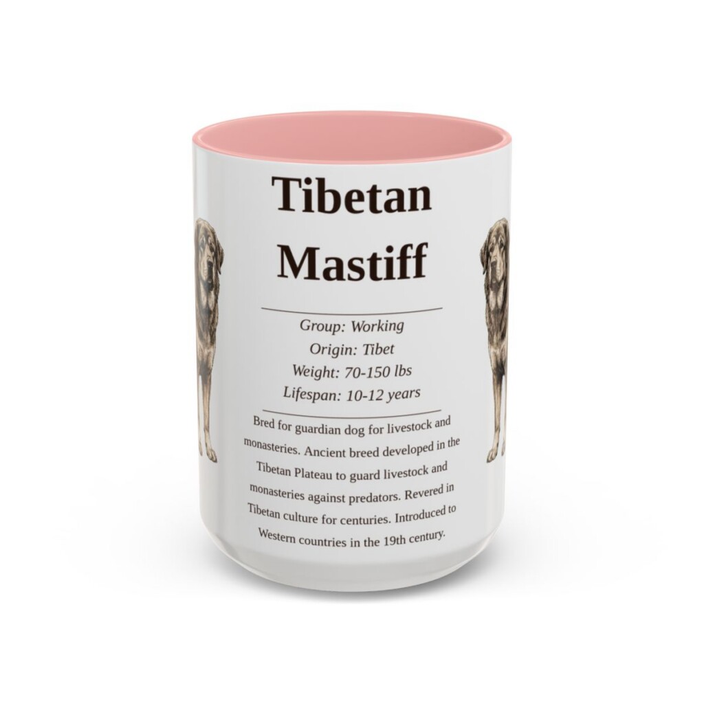 15oz Tibetan Mastiff Mug, Pink, front view