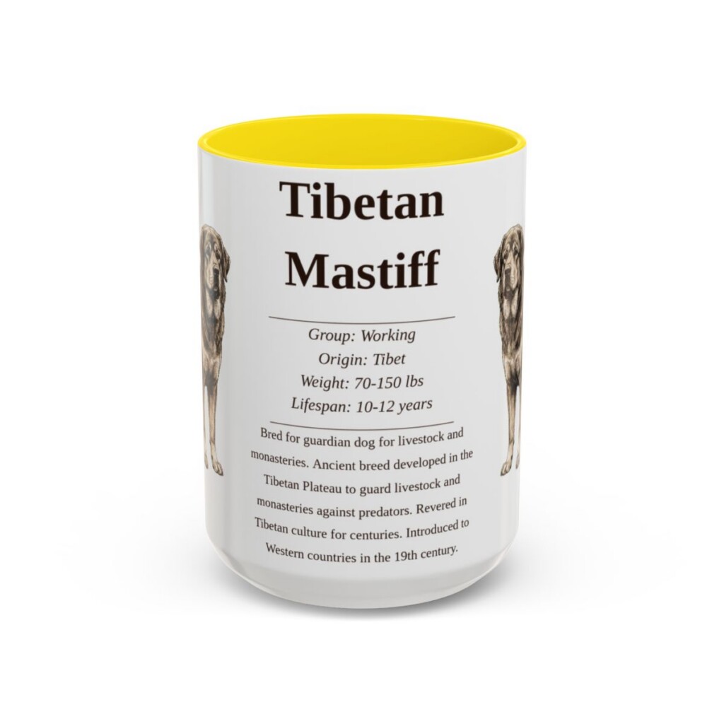 15oz Tibetan Mastiff Mug, Yellow, front view