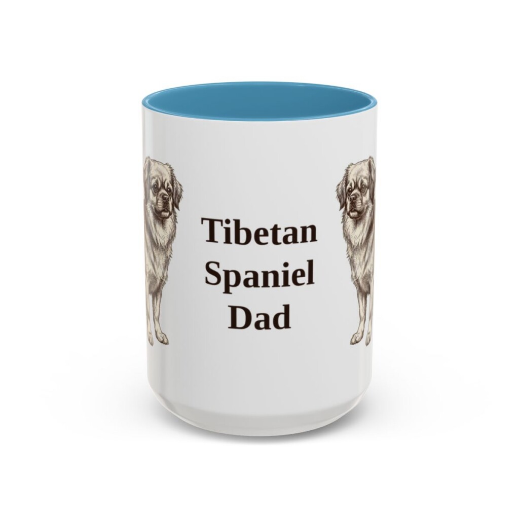 15oz-tibetan-spaniel-mug-dad-light-blue 15oz Tibetan Spaniel Dog Dad Mug, Light Blue, front view