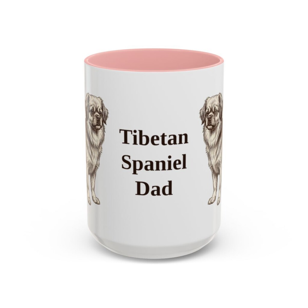 15oz-tibetan-spaniel-mug-dad-pink 15oz Tibetan Spaniel Dog Dad Mug, Pink, front view