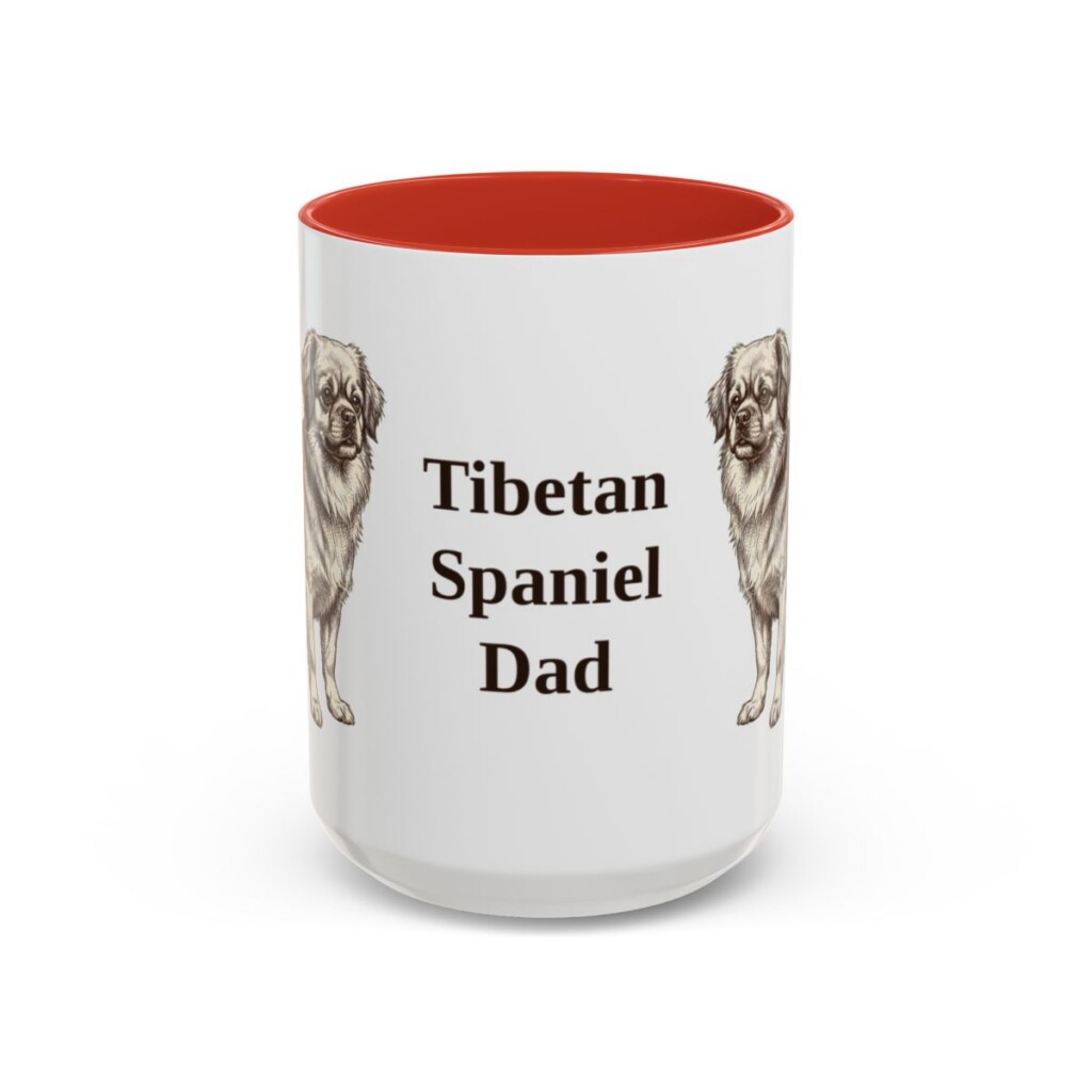 15oz-tibetan-spaniel-mug-dad-red 15oz Tibetan Spaniel Dog Dad Mug, Red, front view