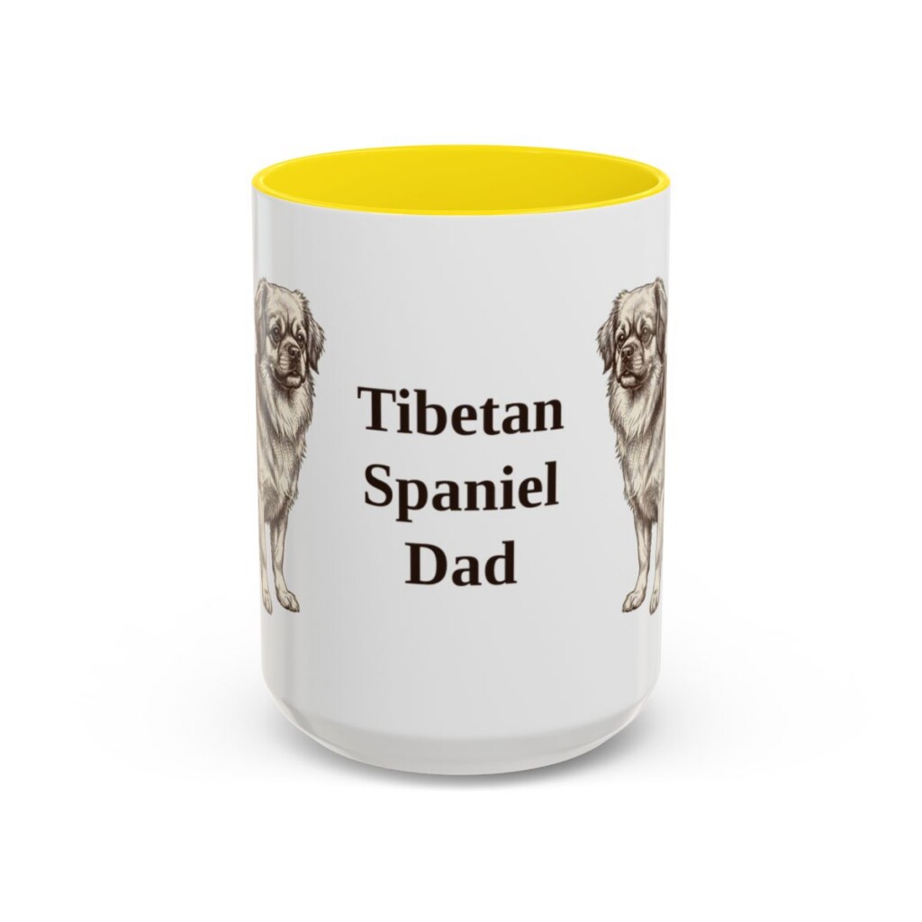 15oz-tibetan-spaniel-mug-dad-yellow 15oz Tibetan Spaniel Dog Dad Mug, Yellow, front view