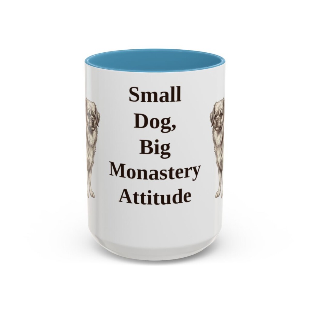 15oz Funny Tibetan Spaniel Mug, Light Blue, front view
