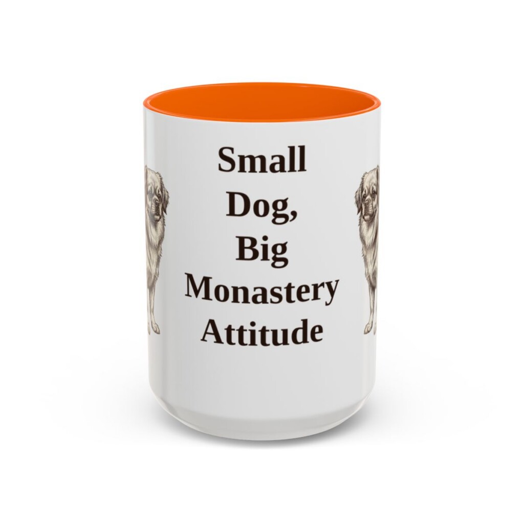15oz Funny Tibetan Spaniel Mug, Orange, front view