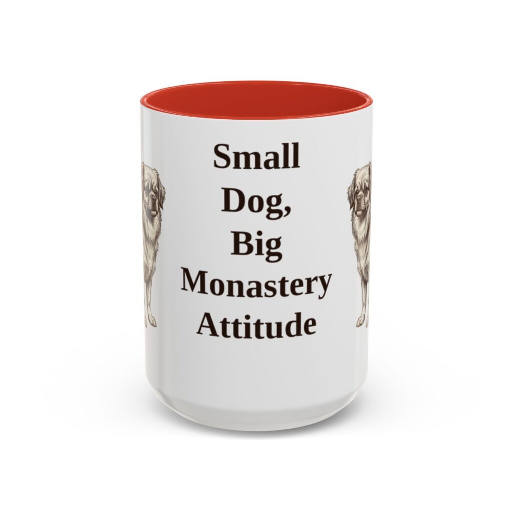 15oz Funny Tibetan Spaniel Mug, Red, front view