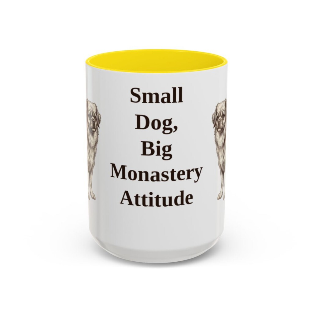 15oz Funny Tibetan Spaniel Mug, Yellow, front view