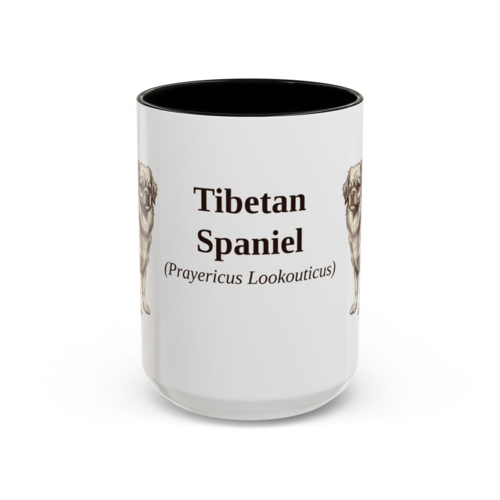 15oz Tibetan Spaniel Latin Mug, Black, front view
