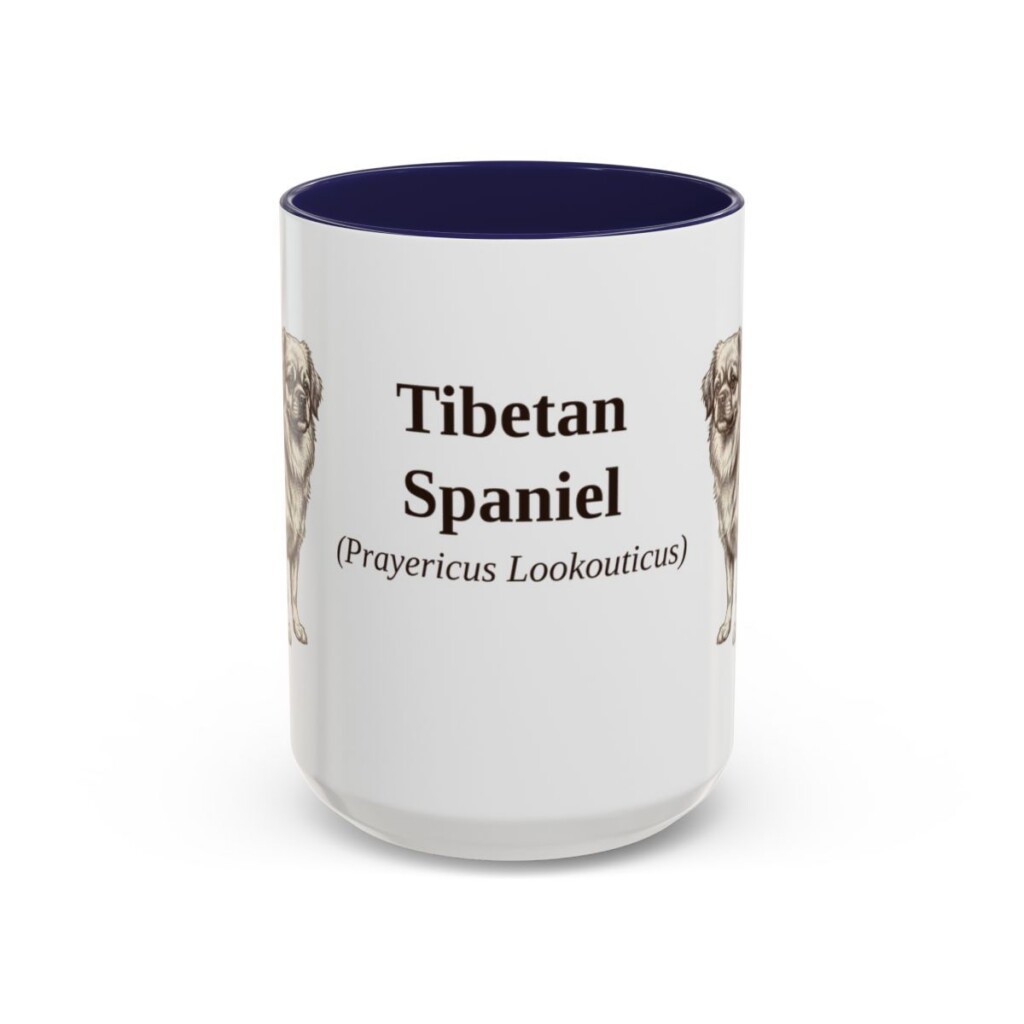 15oz Tibetan Spaniel Latin Mug, Navy, front view