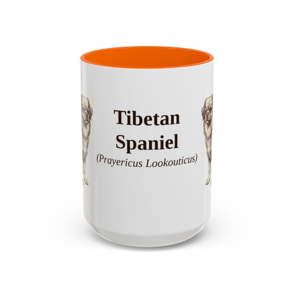 15oz Tibetan Spaniel Latin Mug, Orange, front view