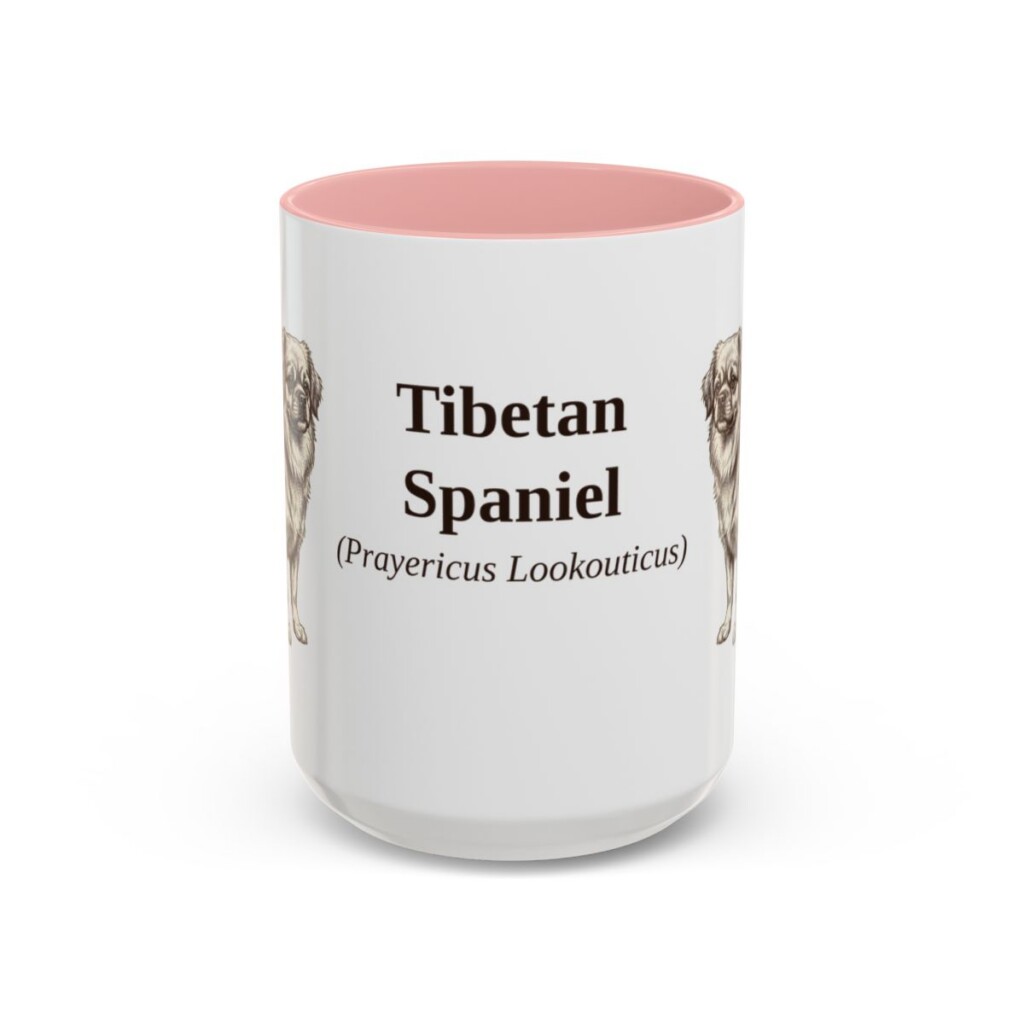 15oz Tibetan Spaniel Latin Mug, Pink, front view