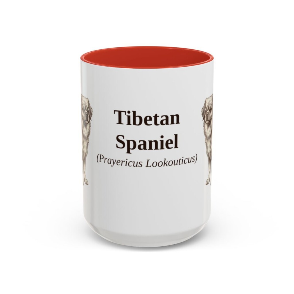 15oz Tibetan Spaniel Latin Mug, Red, front view