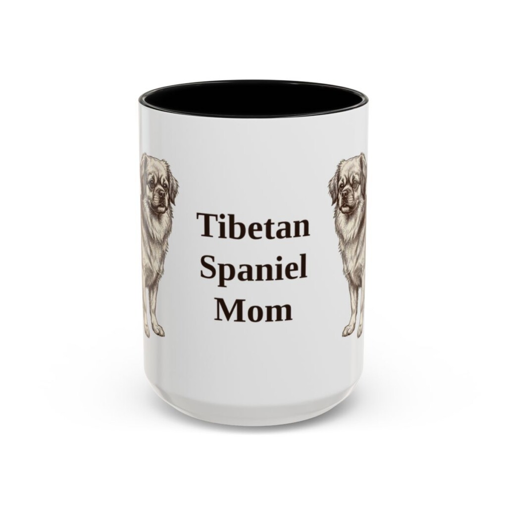 15oz Tibetan Spaniel Dog Mom Mug, Black, front view