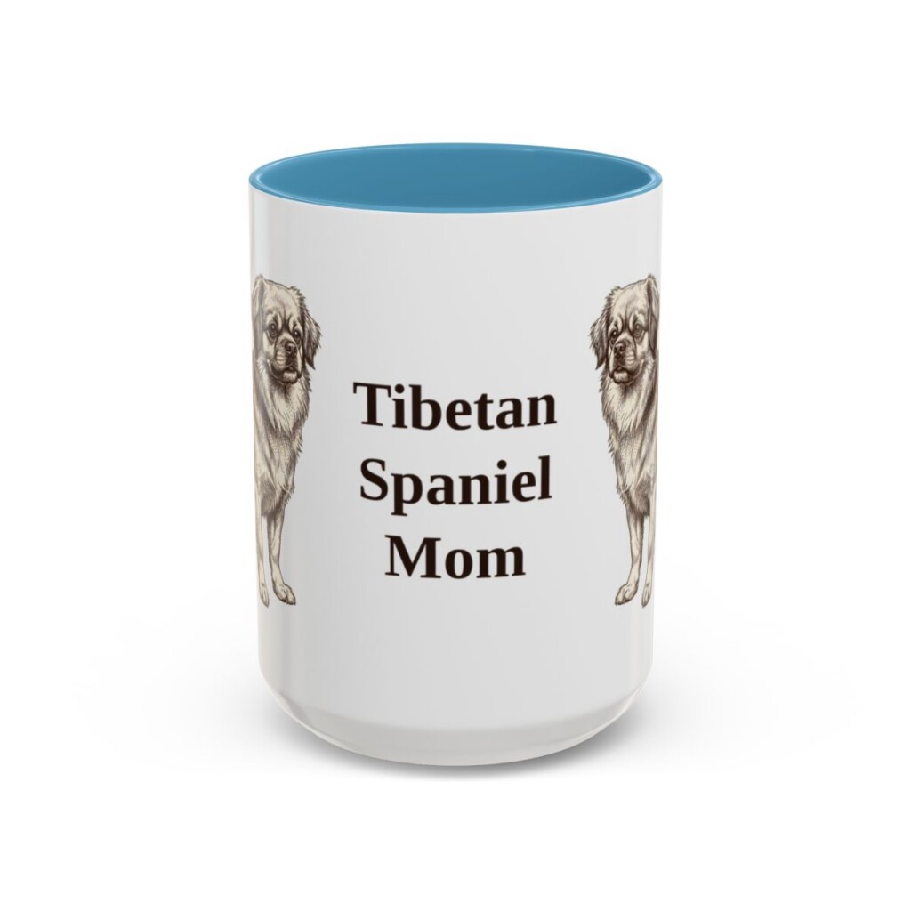 15oz Tibetan Spaniel Dog Mom Mug, Light Blue, front view