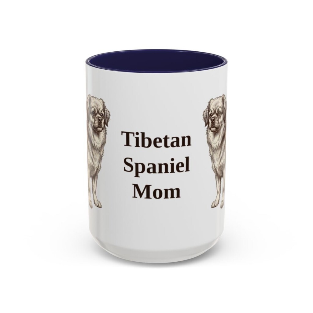 15oz Tibetan Spaniel Dog Mom Mug, Navy, front view