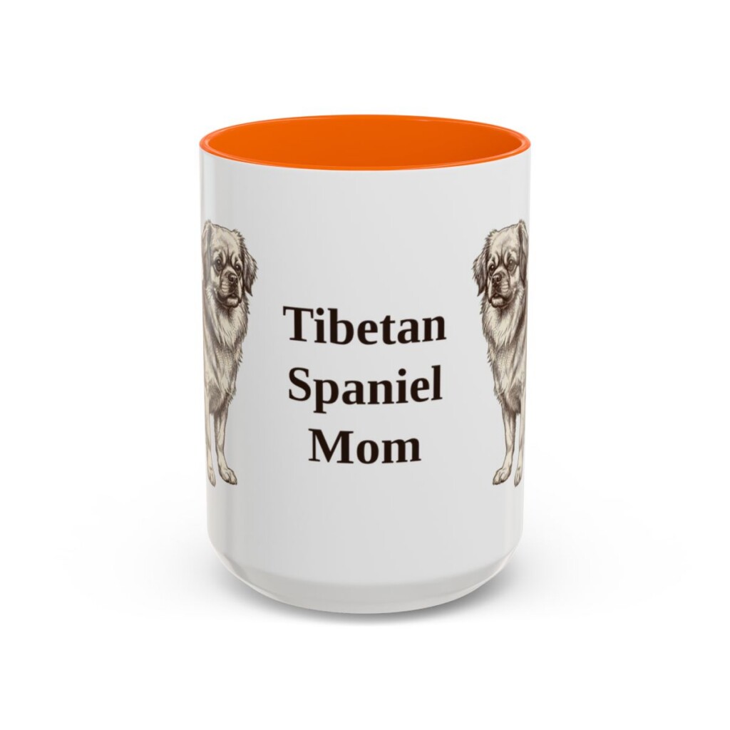 15oz Tibetan Spaniel Dog Mom Mug, Orange, front view
