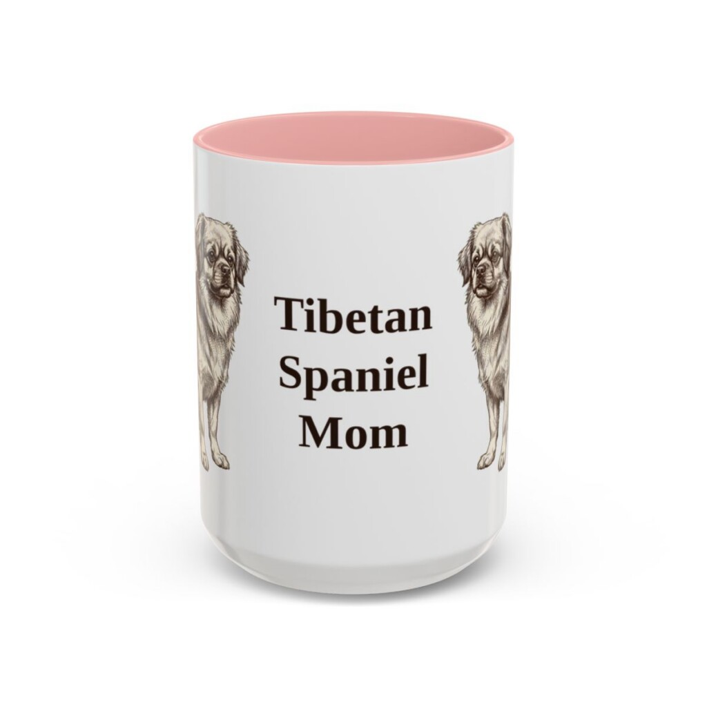 15oz Tibetan Spaniel Dog Mom Mug, Pink, front view