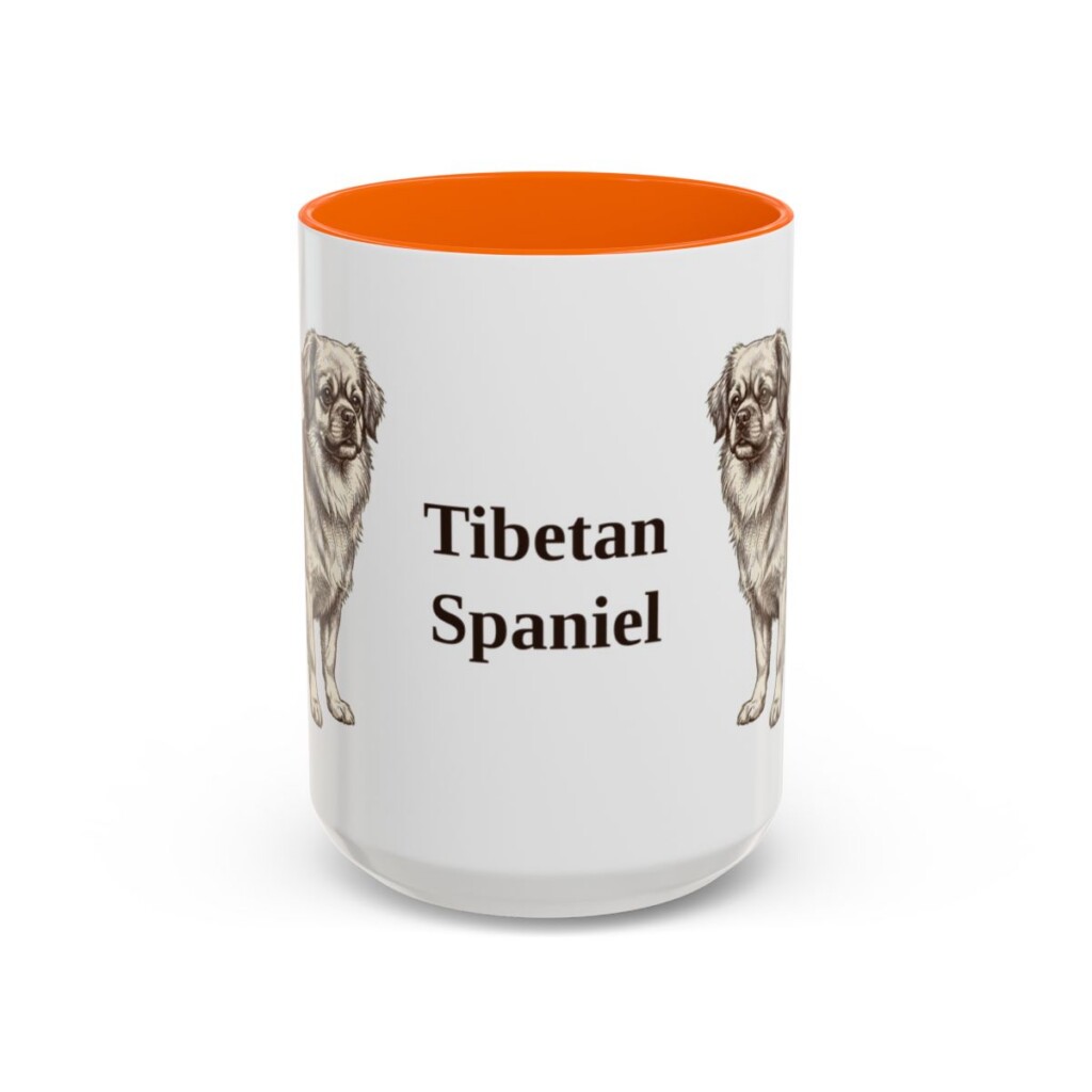15oz Tibetan Spaniel Mug, Orange, front view