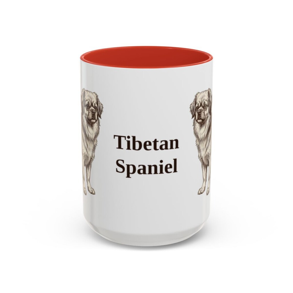 15oz Tibetan Spaniel Mug, Red, front view