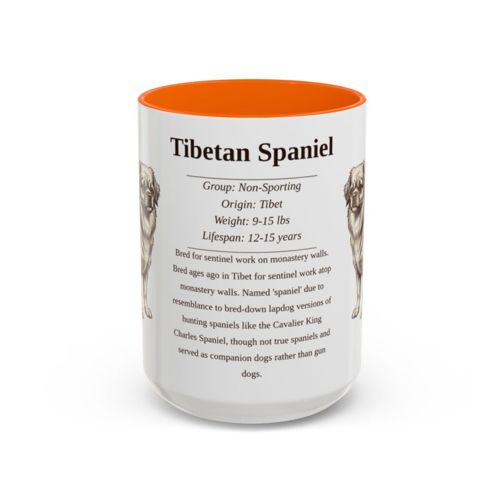15oz Tibetan Spaniel Mug, Orange, front view