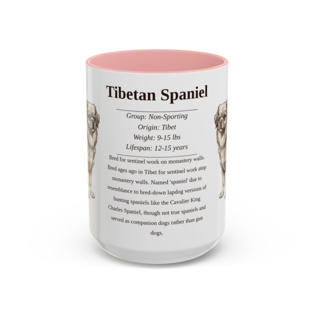 15oz Tibetan Spaniel Mug, Pink, front view