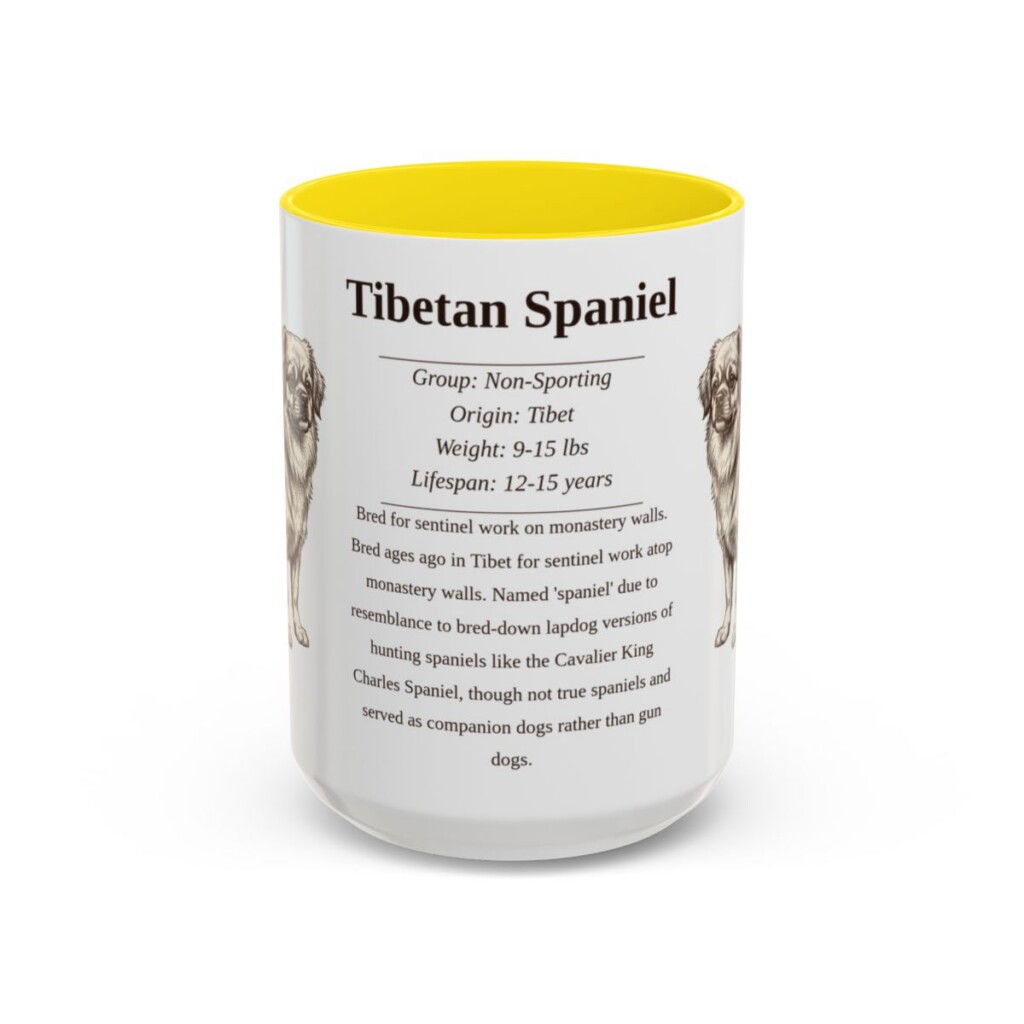 15oz Tibetan Spaniel Mug, Yellow, front view