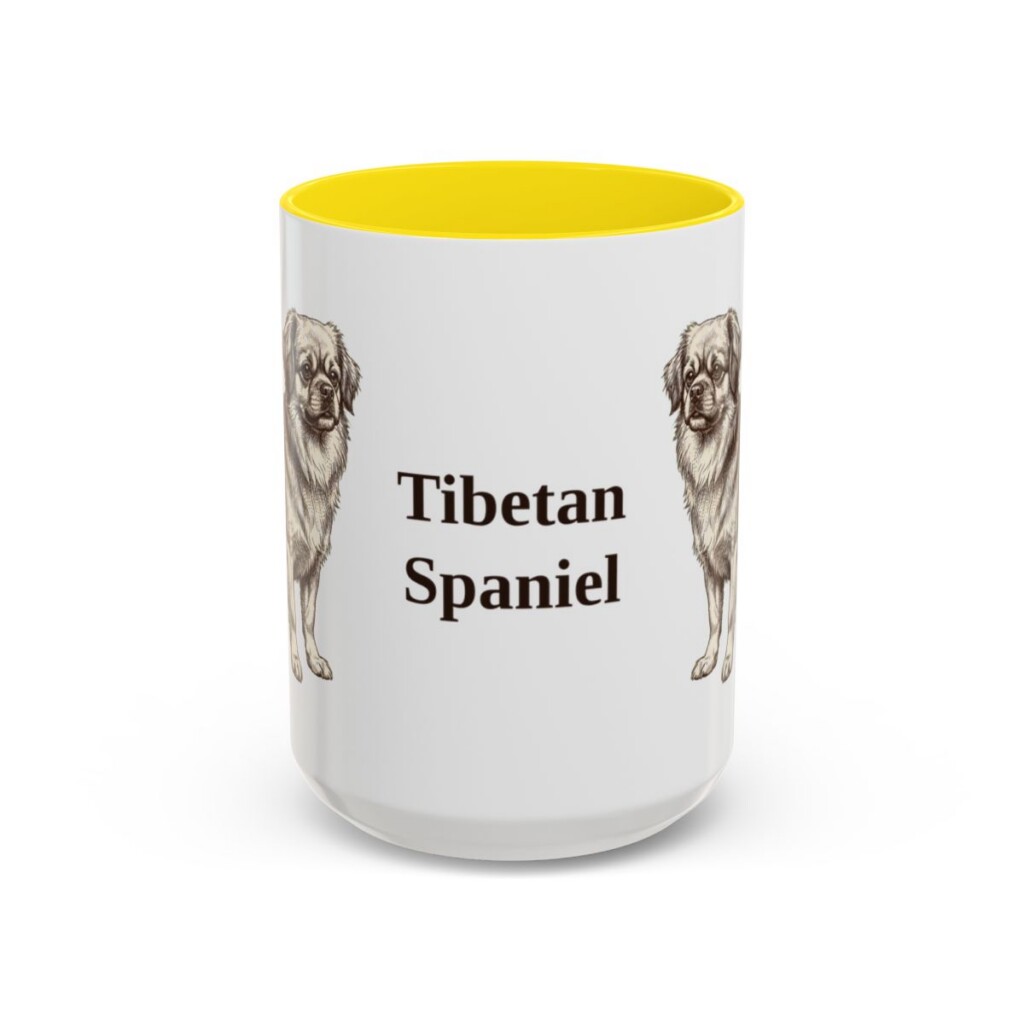 15oz Tibetan Spaniel Mug, Yellow, front view
