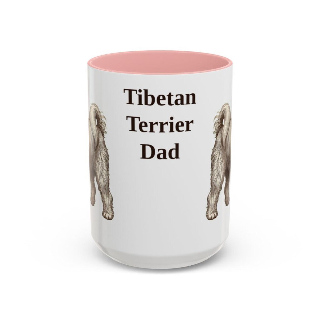 15oz-tibetan-terrier-mug-dad-pink 15oz Tibetan Terrier Dog Dad Mug, Pink, front view