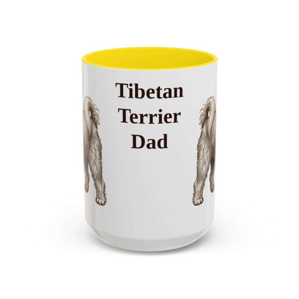 15oz-tibetan-terrier-mug-dad-yellow 15oz Tibetan Terrier Dog Dad Mug, Yellow, front view