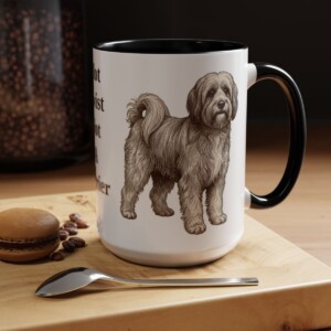 15oz Funny Tibetan Terrier Mug, Black, lifestyle photo