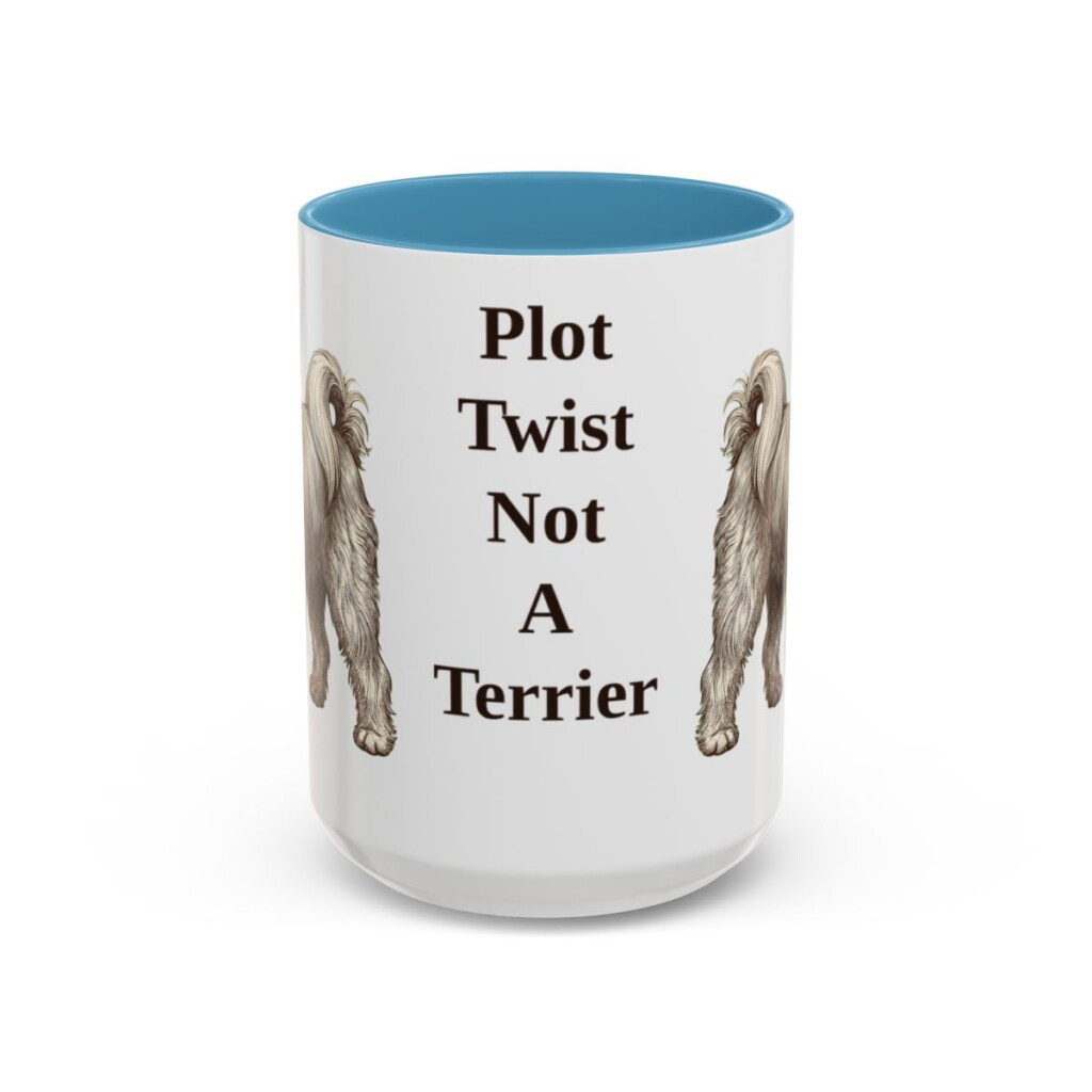15oz Funny Tibetan Terrier Mug, Light Blue, front view