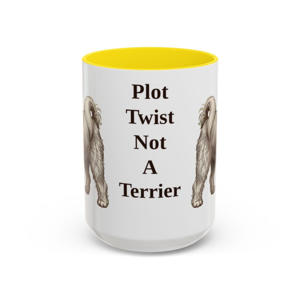 15oz Funny Tibetan Terrier Mug, Yellow, front view