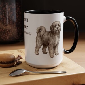 15oz Tibetan Terrier Latin Mug, Black, lifestyle photo