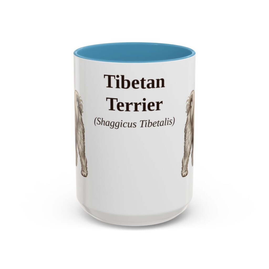 15oz Tibetan Terrier Latin Mug, Light Blue, front view