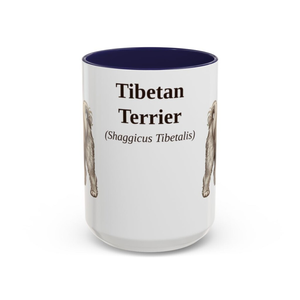 15oz Tibetan Terrier Latin Mug, Navy, front view
