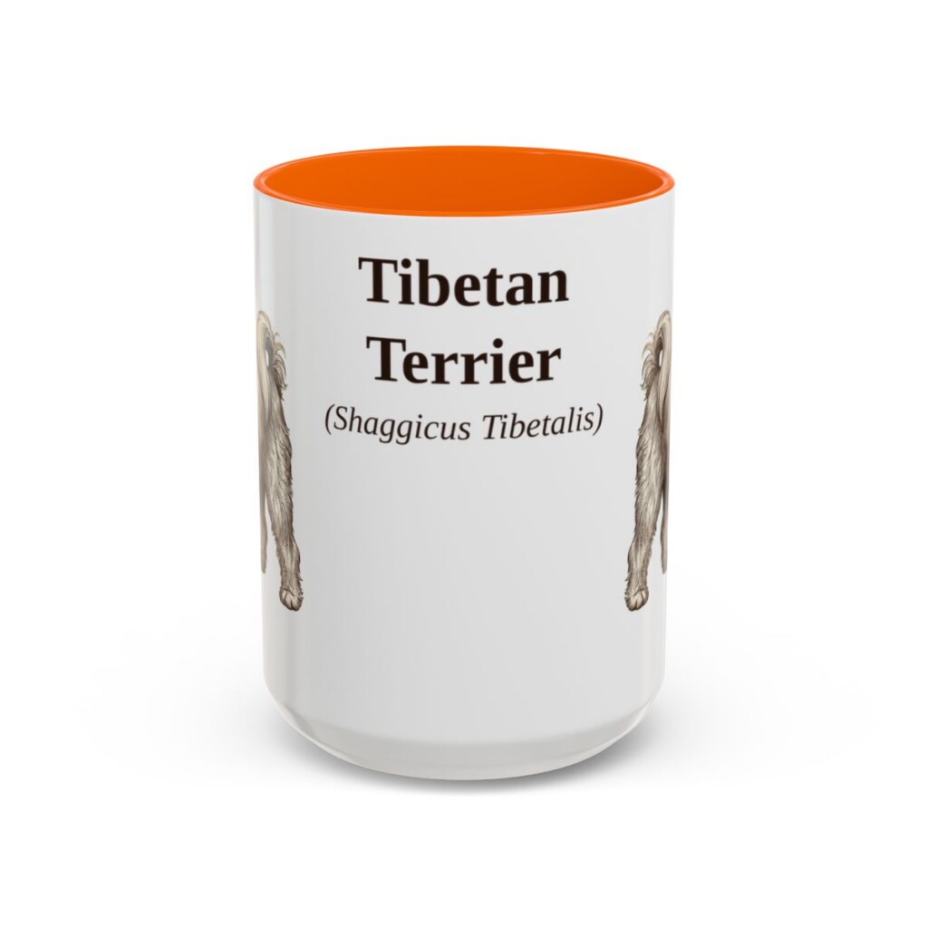15oz Tibetan Terrier Latin Mug, Orange, front view