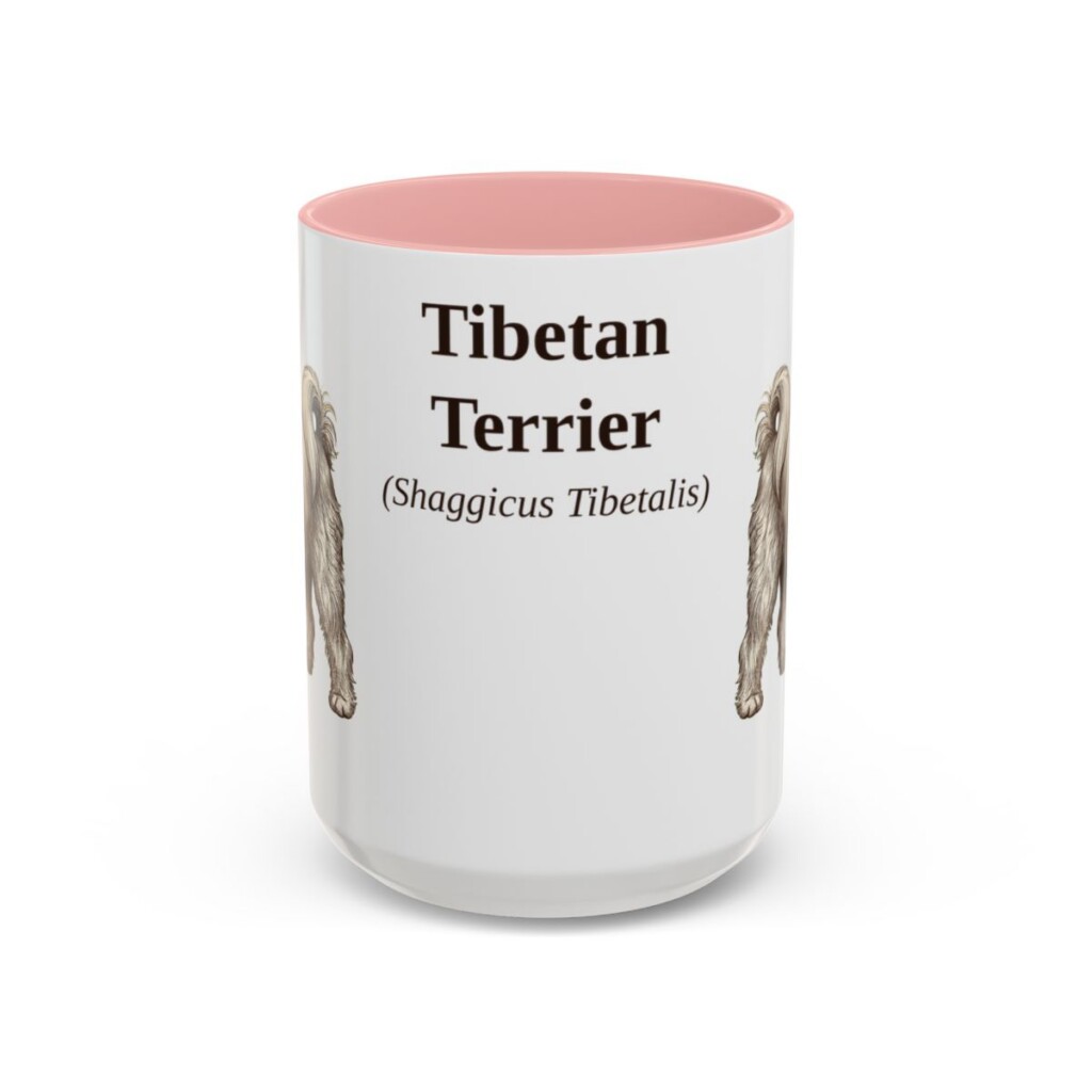 15oz Tibetan Terrier Latin Mug, Pink, front view
