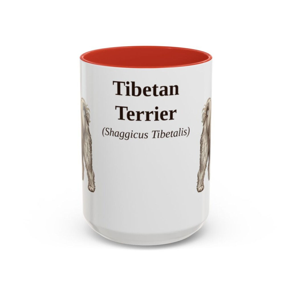 15oz Tibetan Terrier Latin Mug, Red, front view