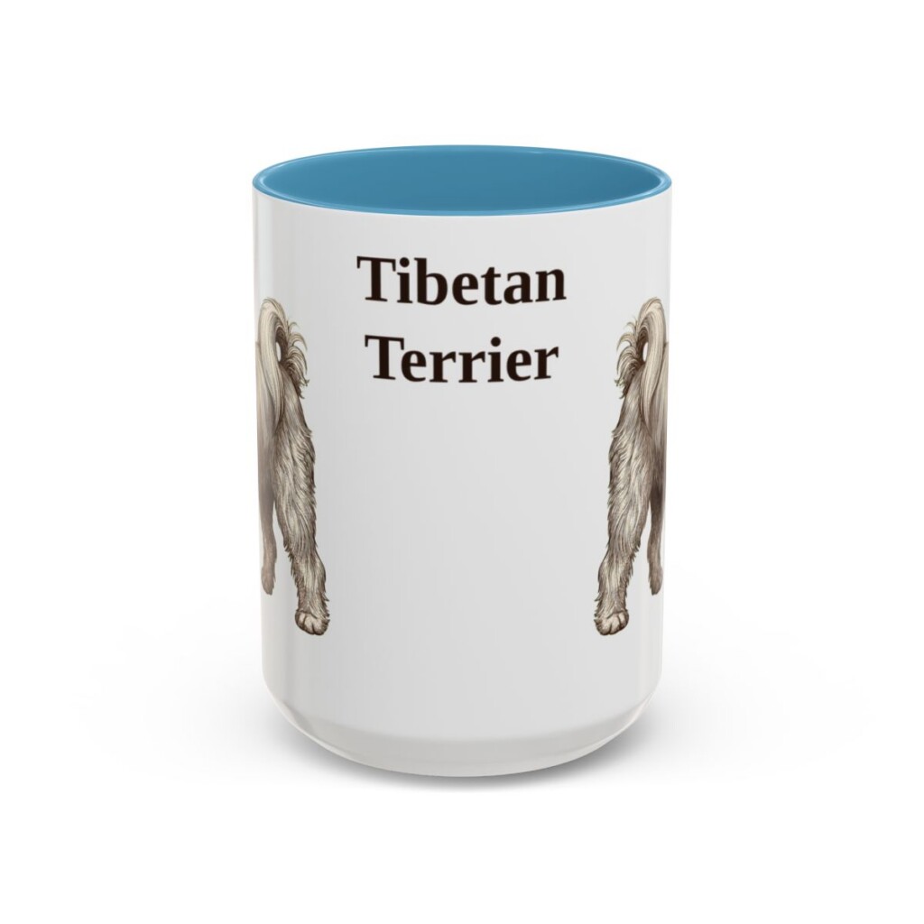 15oz Tibetan Terrier Mug, Light Blue, front view