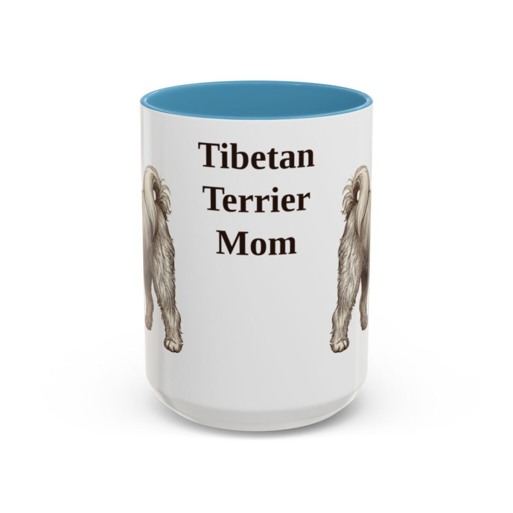 15oz Tibetan Terrier Dog Mom Mug, Light Blue, front view
