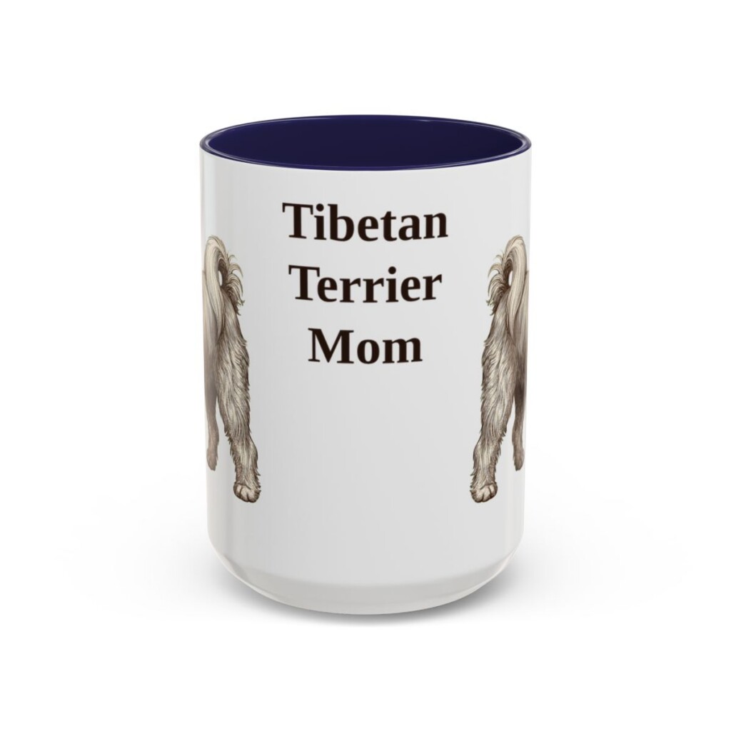 15oz Tibetan Terrier Dog Mom Mug, Navy, front view