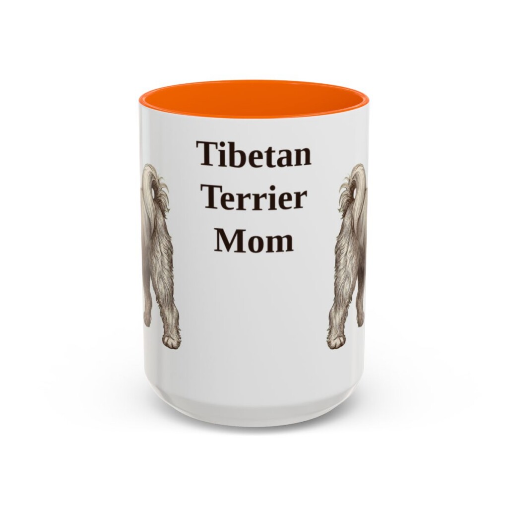 15oz Tibetan Terrier Dog Mom Mug, Orange, front view