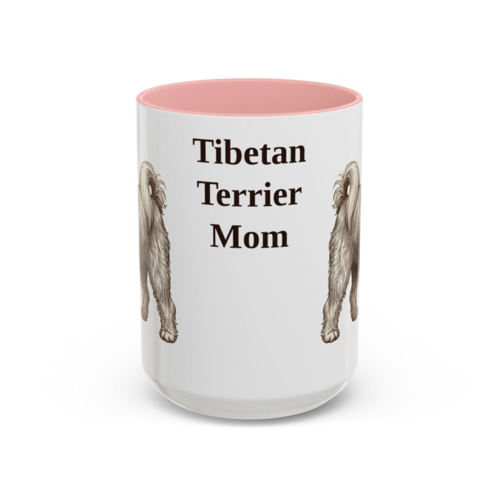 15oz Tibetan Terrier Dog Mom Mug, Pink, front view
