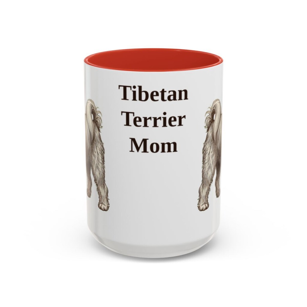 15oz Tibetan Terrier Dog Mom Mug, Red, front view